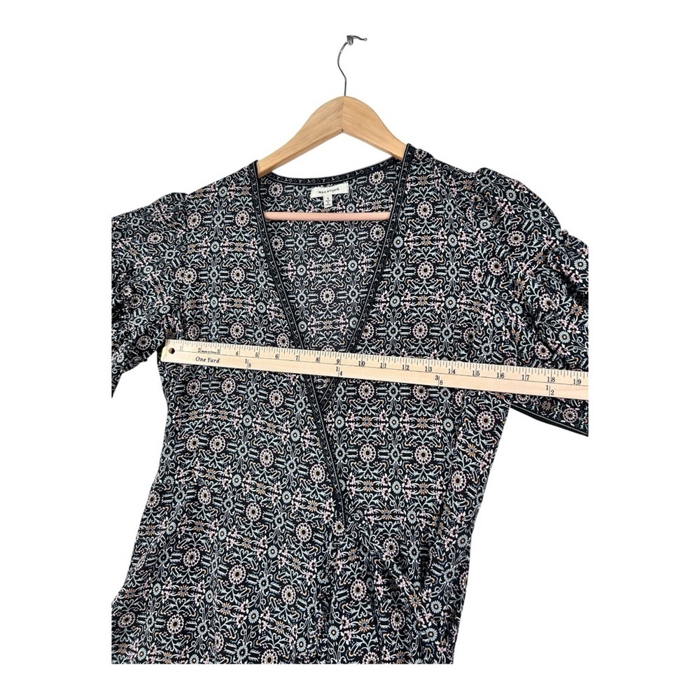 Max Studio Floral Wrap Dress Size S Ruffle Boho Midi Black - Picture 6 of 13